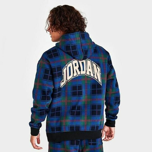 Nike Air Jordan Essential Plaid Blue Holiday Hoodie Men's DV1578-333 Size XL - Picture 4 of 5